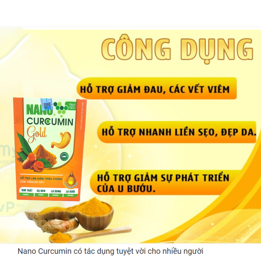 Nano Curcumin Gold Tam thất xạ đen, hết đau dạ dày tá tràng, hộp 15 gói x 10ml