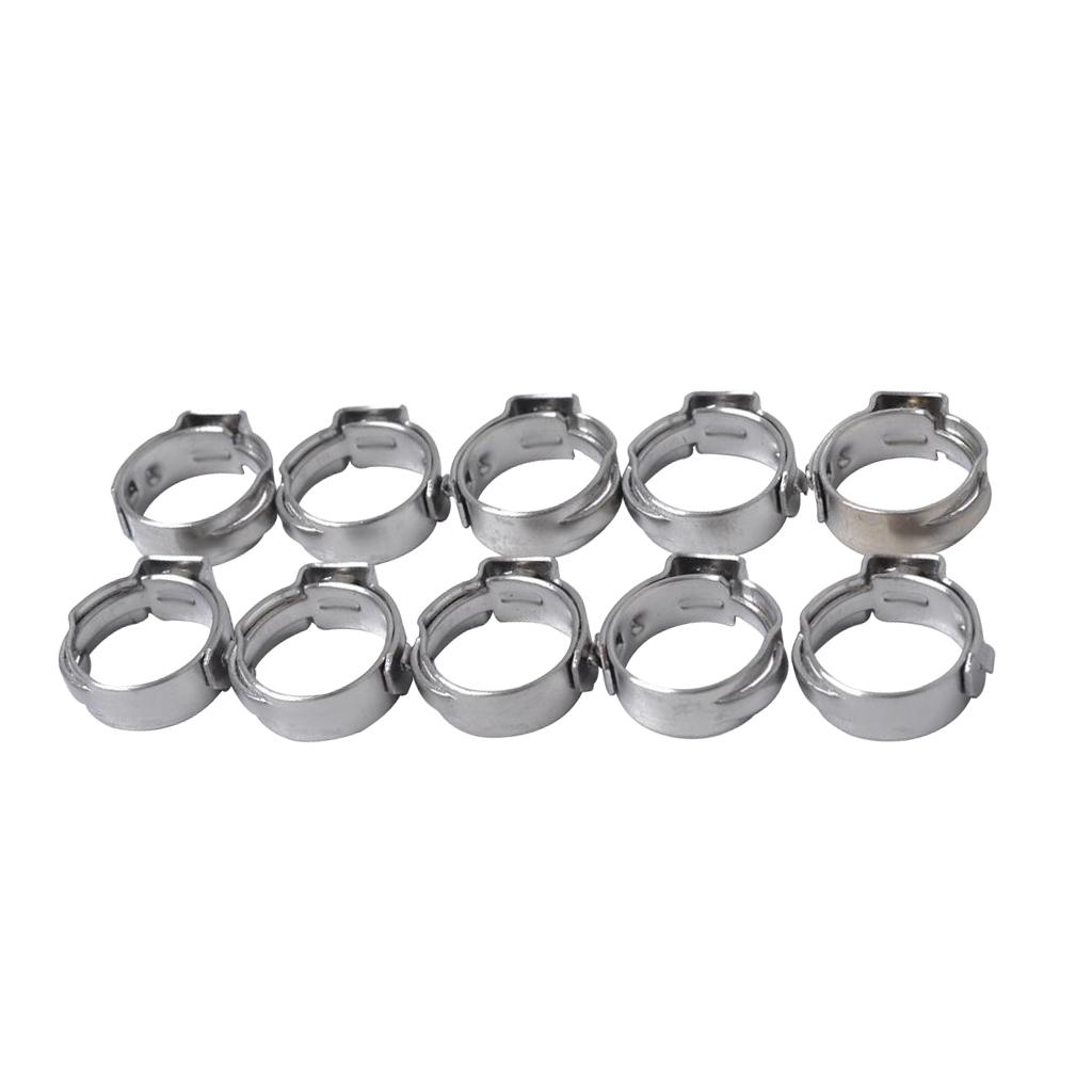 10 Pieces Stainless Steel Single Ear Hose Clamps 8.8mm-10.5mm Adjustable