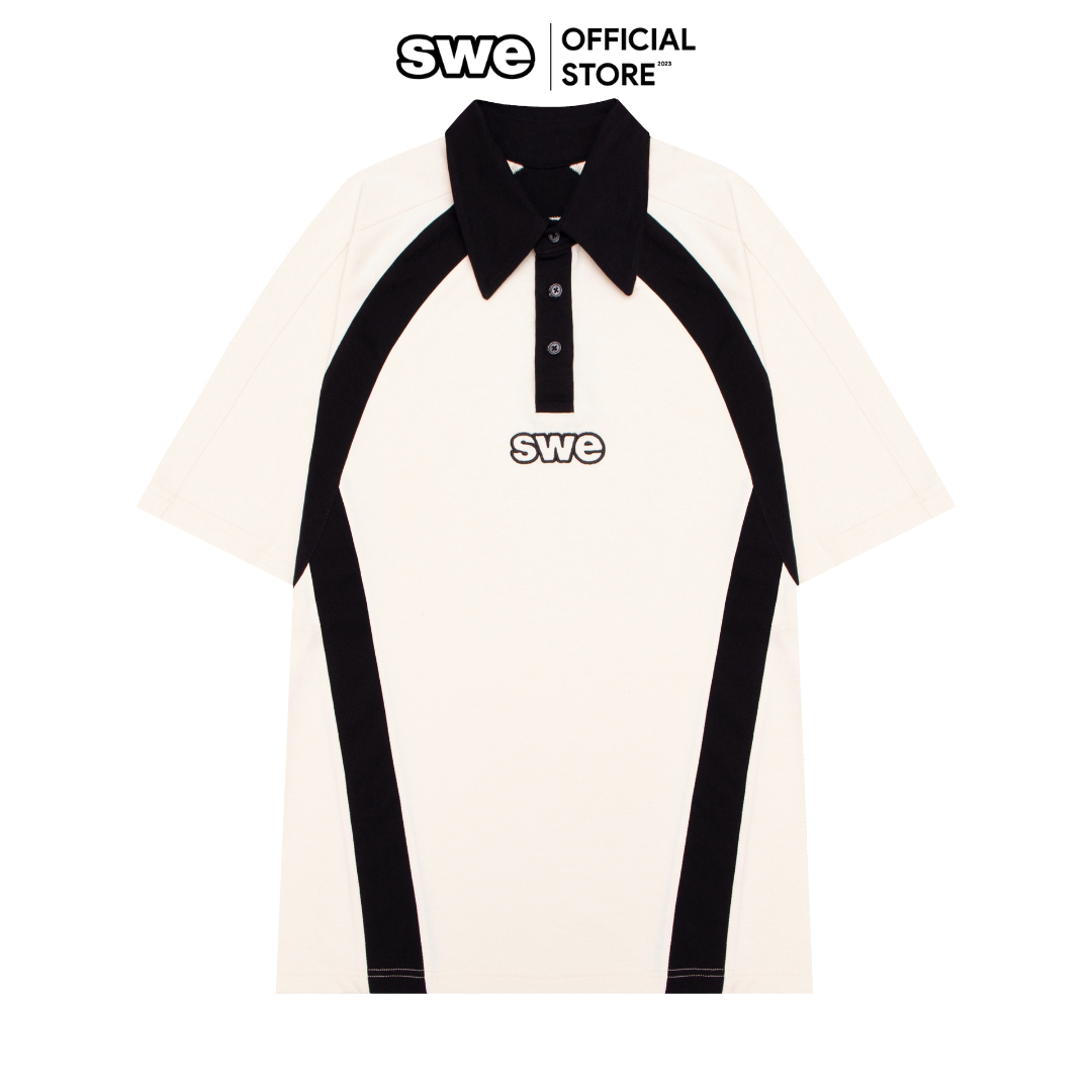 Áo polo nam nữ kem đen POLO RAGLAN tay ngắn có cổ basic cotton thoáng mát - Thương hiệu SWE VN - Kem - L
