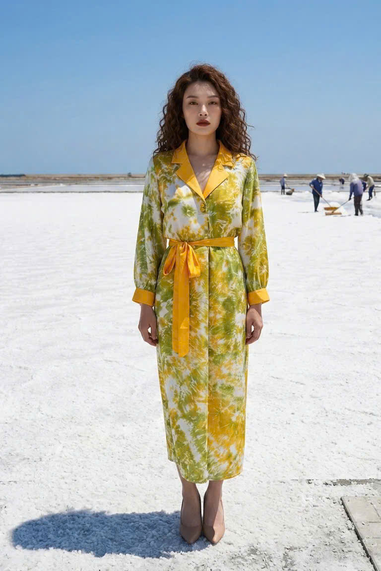 Đầm Midi Suông Cổ Ve Lụa Tơ Tằm Loang Màu Vân Kim Dre242 Thời trang thiết kế Hity