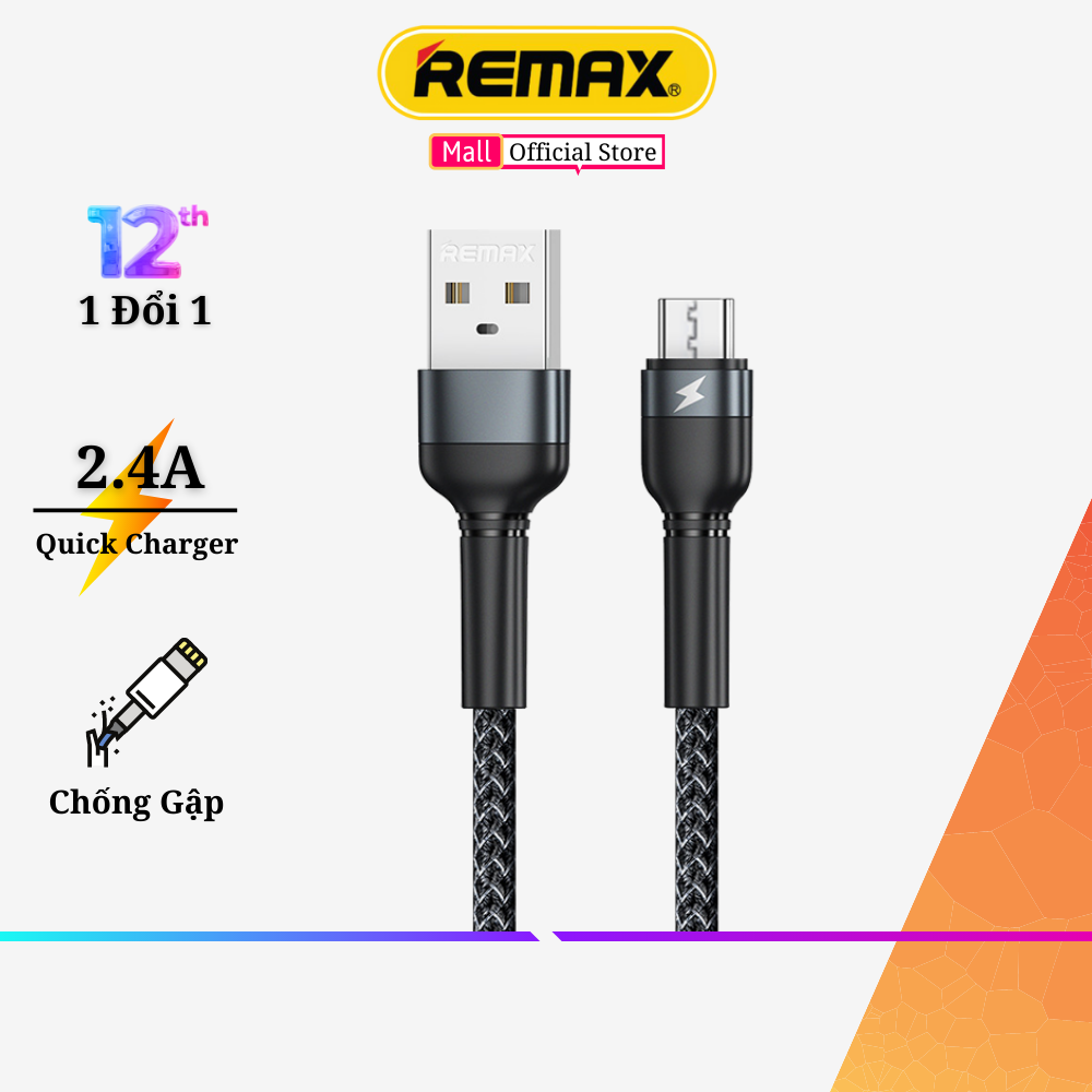 Cáp Sạc Nhanh Micro USB Remax RC-124m Dòng Sạc Tối Đa 2.4A Truyền Dữ Liệu Dài 1M Hàng Chính Hãng Remax