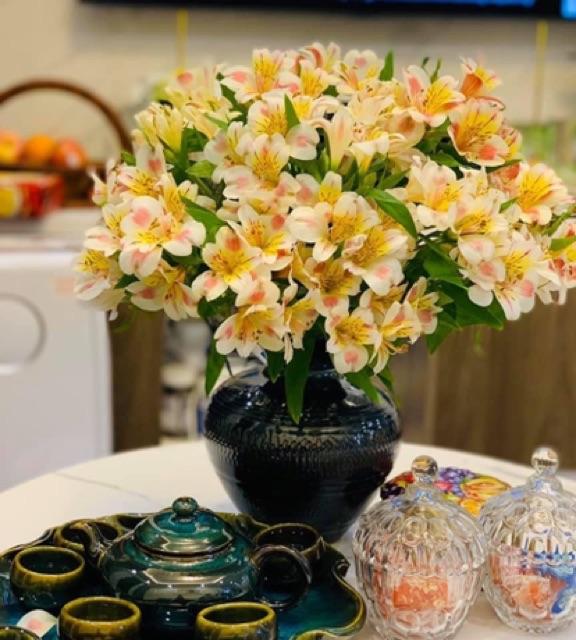 Lọ hoa dáng giỏ cua cao 23cm men hoả biến kính đánh vân nổi