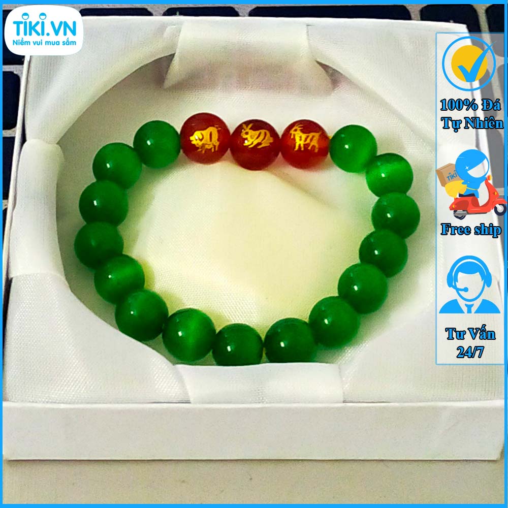 Vòng tam hợp hợi mão mùi chất liệu mắt mèo tự nhiên - size 8 10ly cho nữ mệnh mộc, mệnh hỏa - có khai quang điểm nhãn may mắn tài lộc - PHONG THỦY ANH VŨ