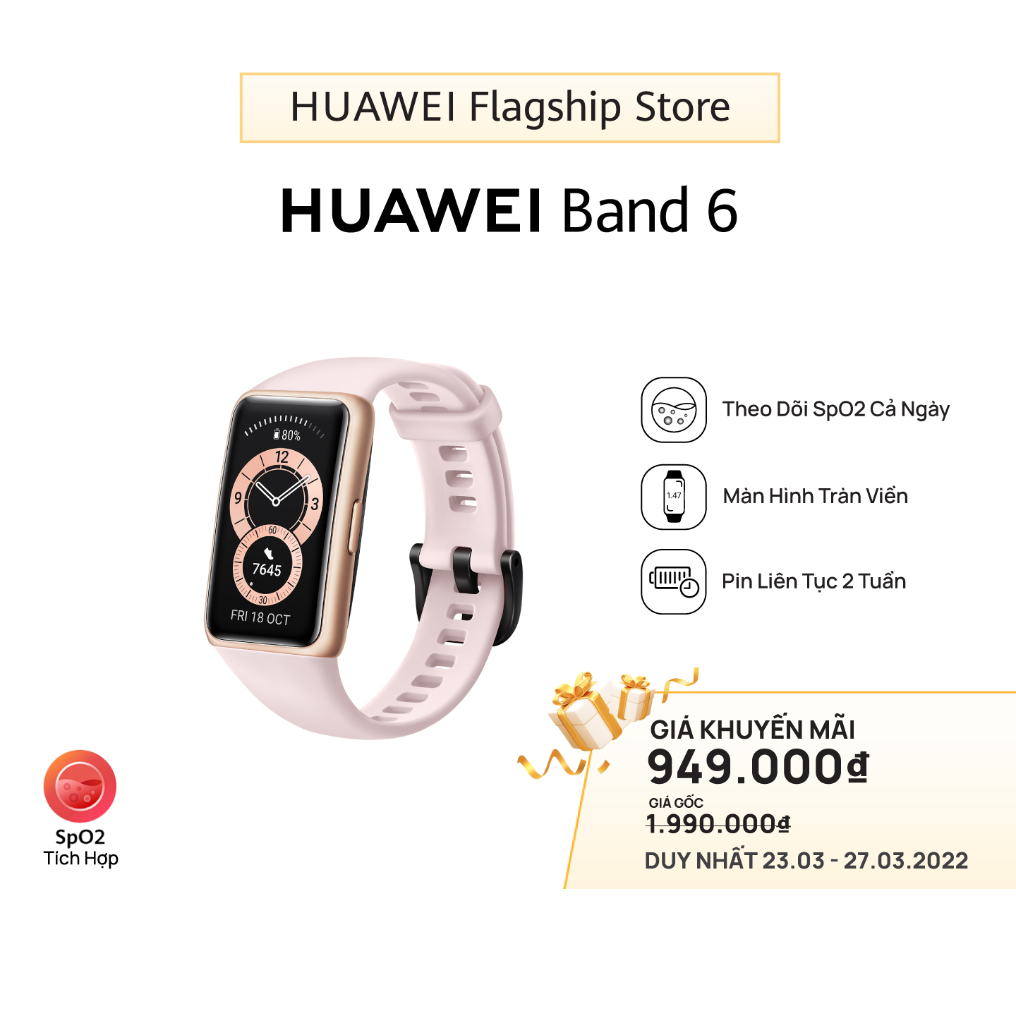 Vòng Đeo Tay Thông Minh HUAWEI Band 6 | Theo Dõi SpO2 Cả Ngày | Màn Hình Tràn Viền | Pin Liên Tục 2 Tuần | Hàng Chính Hãng