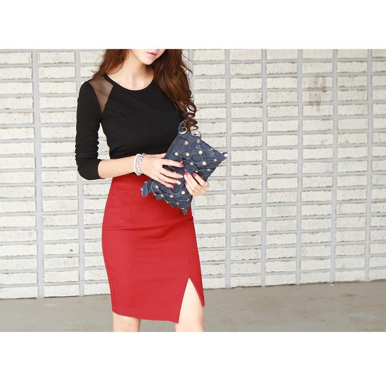 Chân váy công sở váy bút chì bigsize xẻ trước màu đen CR53V04