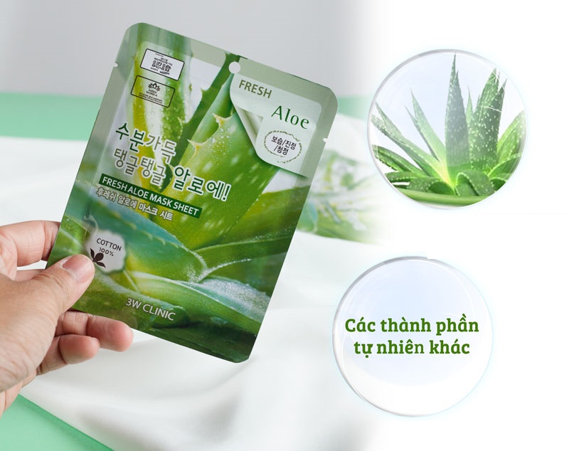 Combo 5 Mặt nạ chiết xuất từ lô hội 3W CLINIC FRESH ALOE MASK SHEET 23ml x 5