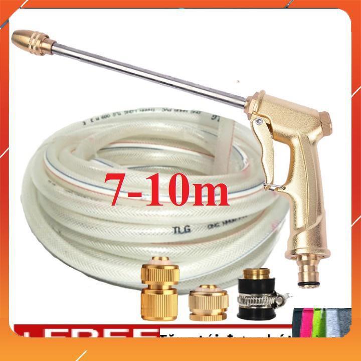 Bộ dây vòi xịt nước rửa xe,tưới cây ,tăng áp 3 lần,loại 7m,10m 206701-3 đầu đồng,cút đồng,nối đ+ túi đựng bút