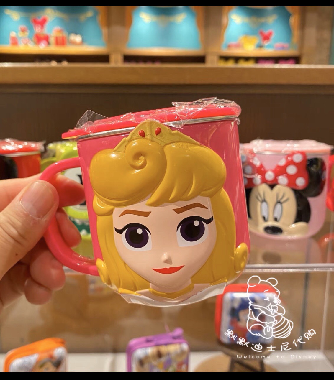 Ly inox giữ nhiệt , cốc có quai cầm 260ml hình công chúa Aurora nổi 3D màu hồng siêu cute cho trẻ em - PDP2264