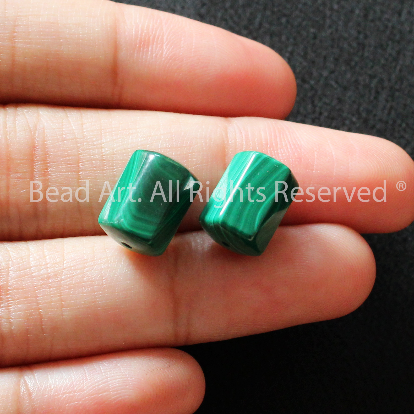 [1 Hạt] 11.5x7.5MM Đá Malachite, Khổng Tước Xanh Lá, Phối Vòng Tay Phong Thuỷ, Chuỗi Hạt, Mệnh Hoả, Mộc - Bead Art