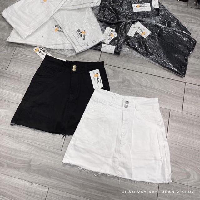 Quần váy jean 2 khuy - 2 mau basic đen, trắng