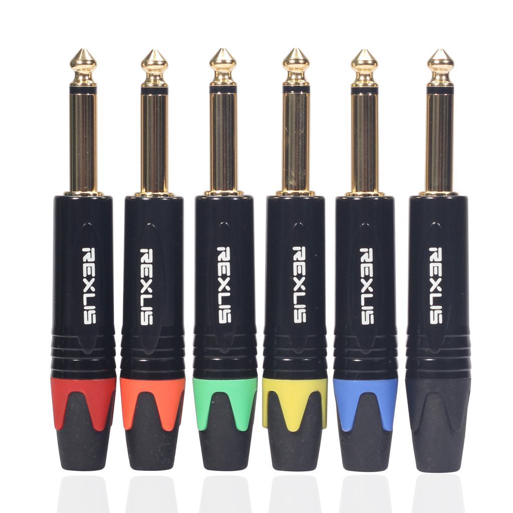 2X 6.35mm Stereo Jack Plug for DIY Audio Soldering for Microphone Guitar Black