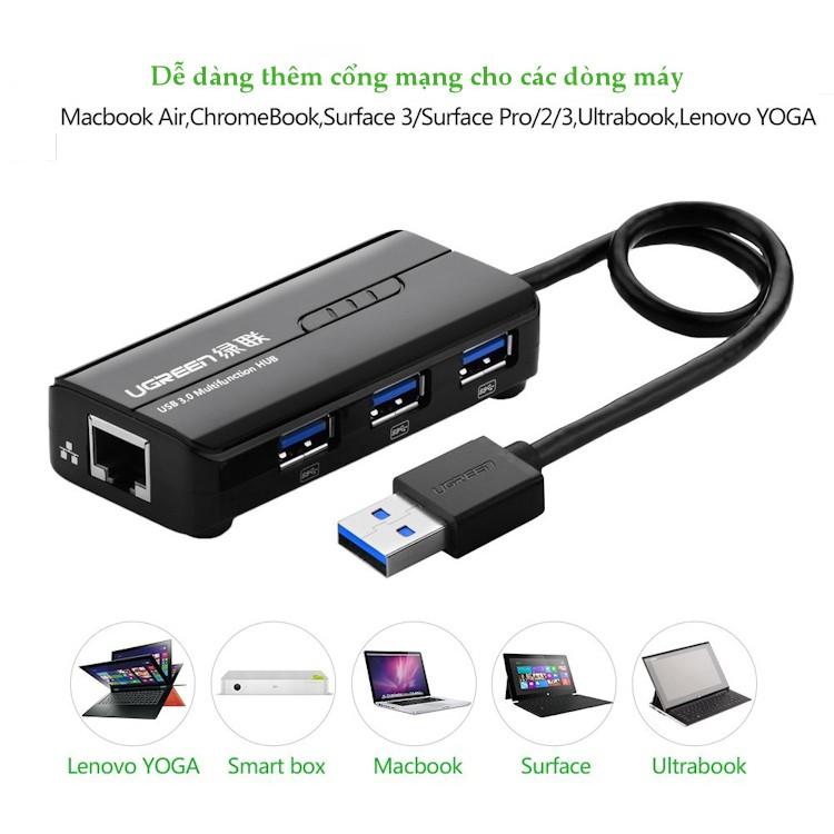 HUB USB 3 cổng 3.0 kèm cổng mạng LAN 10/100/1000 Mbps UGREEN CR103 20265 - Hàng chính hãng