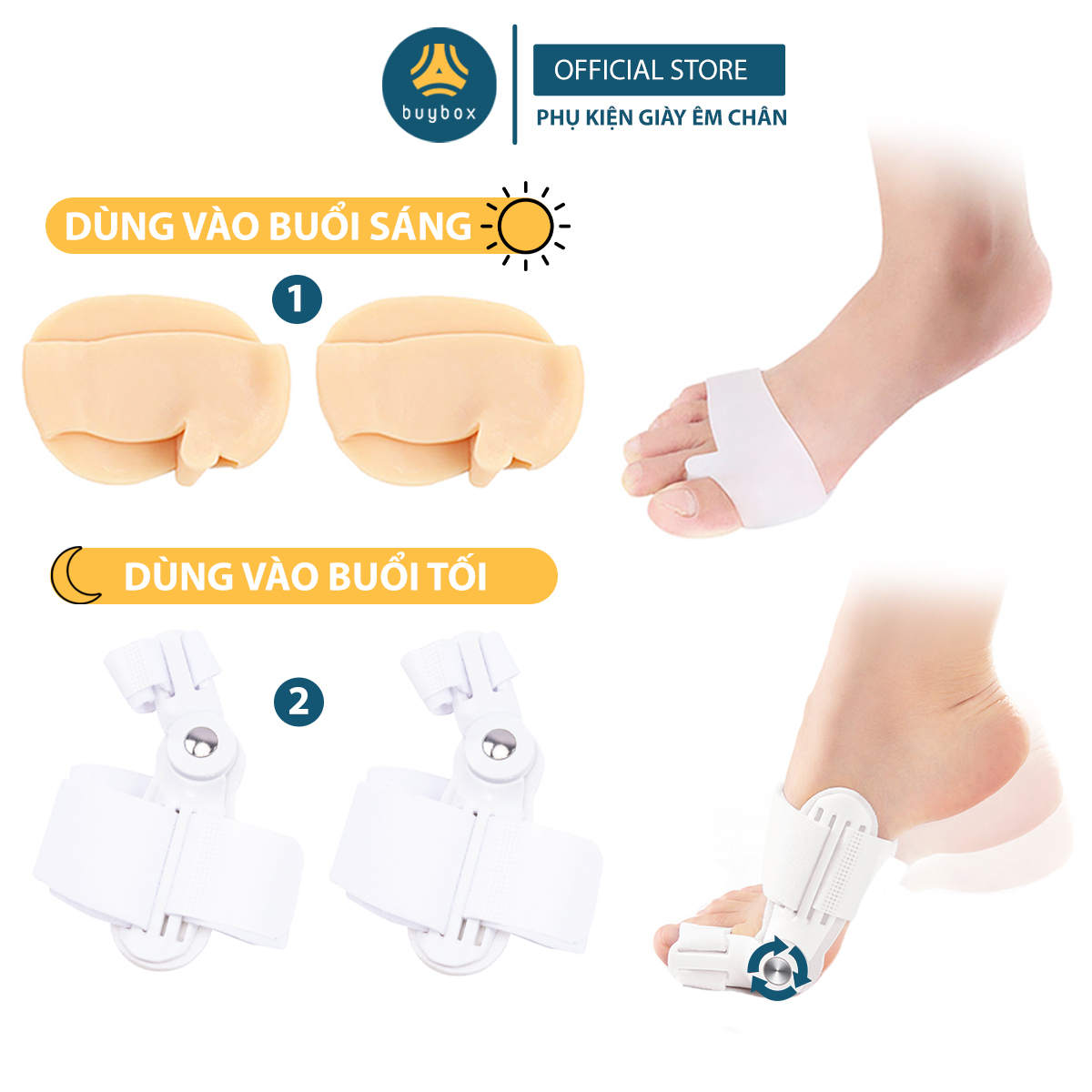 Combo 2 cặp dụng cụ chỉnh hình ngón chân cái bị vẹo Hallux Valgus chất liệu nhựa PC và vớ silicone SEBS - Buybox