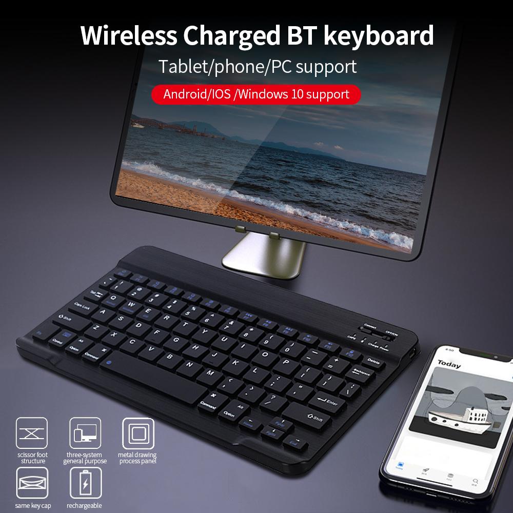 Bàn phím không dây BT siêu mỏng có thể sạc lại,3 hệ thống phổ thông