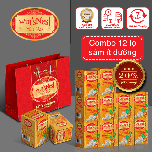 Combo 12 lọ Yến sào win'sNest Tổ yến chưng sẵn 20% nhân sâm ít đường (70ml/lọ)