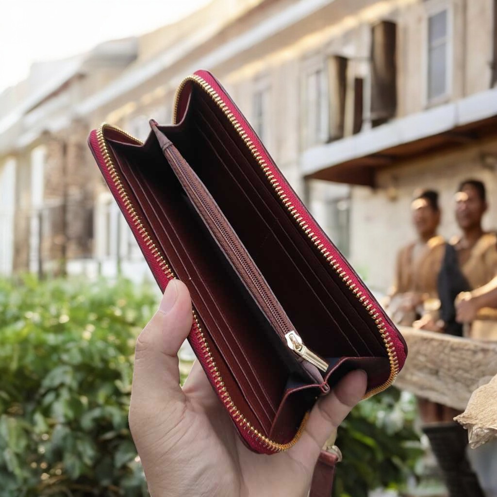 Ví dài 1 khóa gọn nhẹ dễ sử dụng. Da bụng cá sấu trơn!