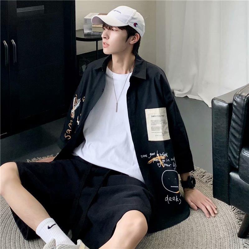 Áo sơ mi nam ngắn tay form rộng phong cách Hàn Quốc