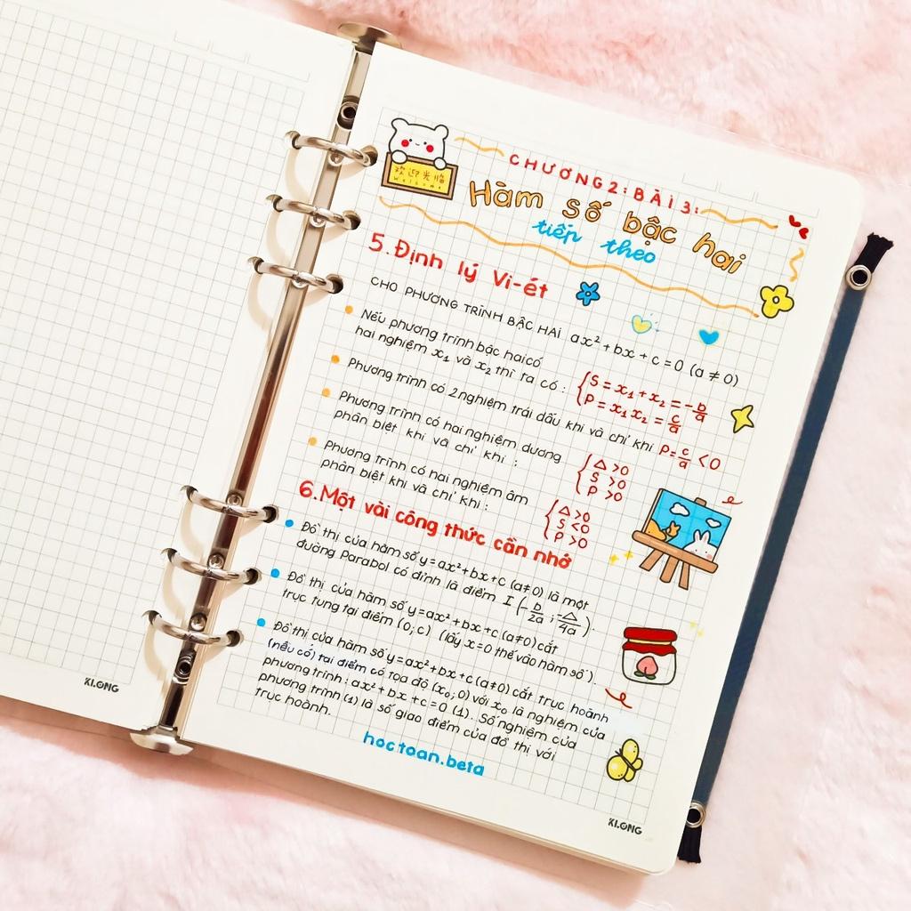 Sổ takenote toán 9, sổ tay ghi chép toán 9, sổ lò xo bìa trong Beta, sổ còng đóng Binder làm sổ planner bullet journal