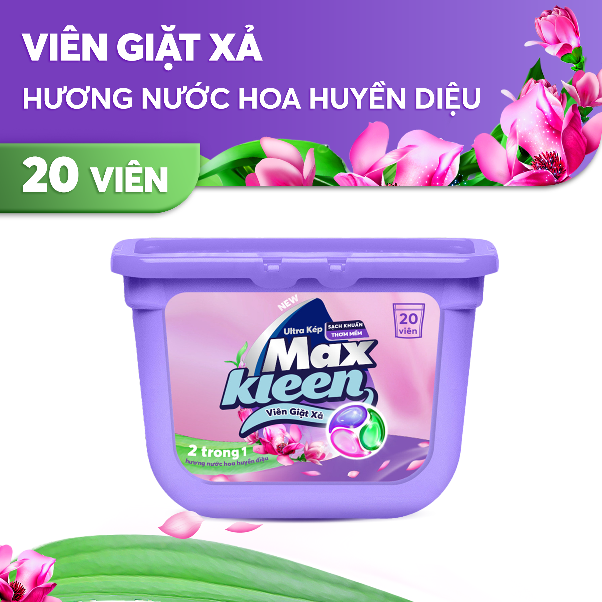 Hộp viên giặt xả MaxKleen 2 trong 1 hương Huyền diệu