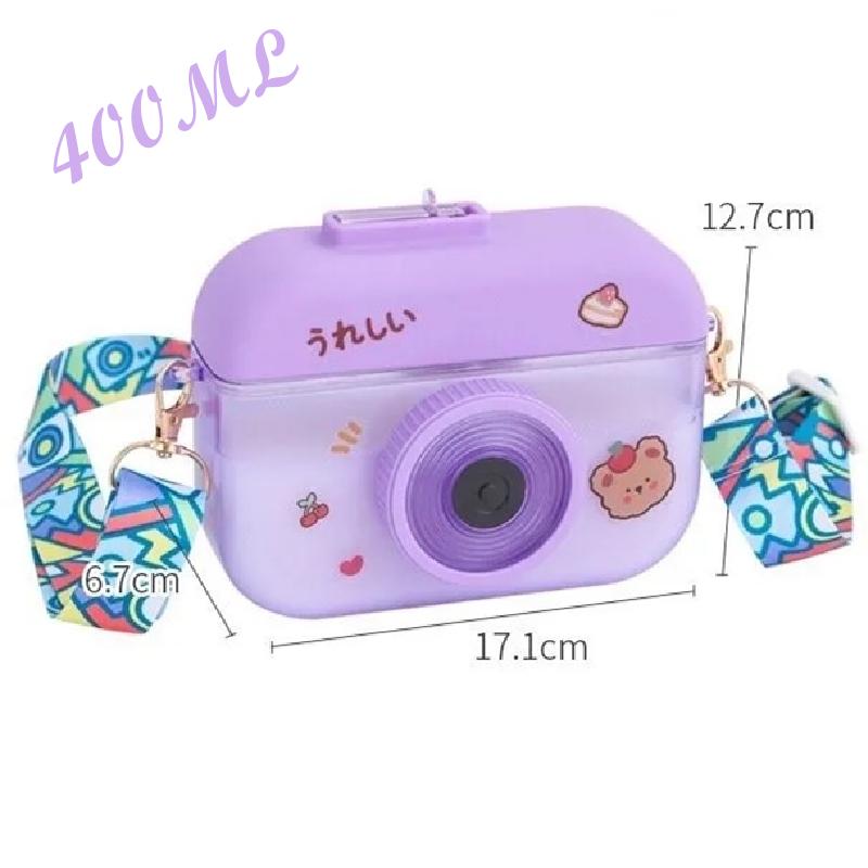 400Ml Ins Dễ Thương Camera Ấm Siêu Sáng Tạo Trẻ Em Bình Nước Có Ống Hút Ngoài Trời Chống Rơi Di Động Dây Đeo Nhựa Cốc Nước drinkware