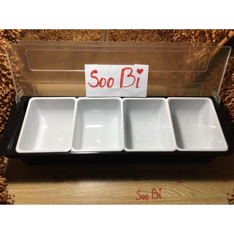 Khay topping nhựa 4 ngăn, dụng cụ pha chế