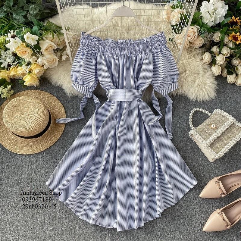 29nh0320-ĐẦM SỌC TRỄ VAI ĐUÔI TÔM s-6xl