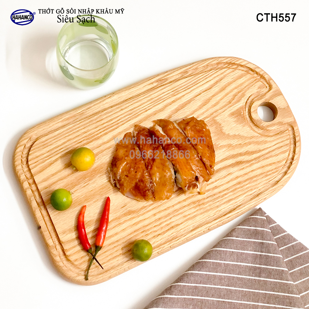 Thớt cỡ lớn gỗ Sồi Mỹ (OAK) có rãnh bao quanh tiện dụng (CTH557) hàng Xuất Khẩu Châu Âu - khay bánh mì/trái cây/ bít tết/ pizza/ phụ kiện chụp ảnh, bày món ăn trong nhà hàng - Sang trọng trên bàn ăn - HAHANCO