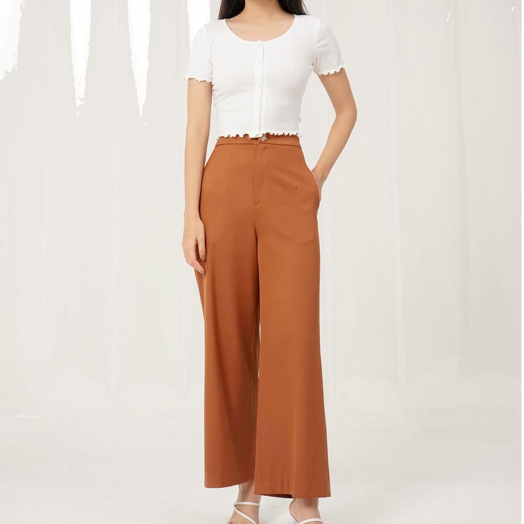 Quần cullote Méo shop ống suông rộng lưng cao Rudi