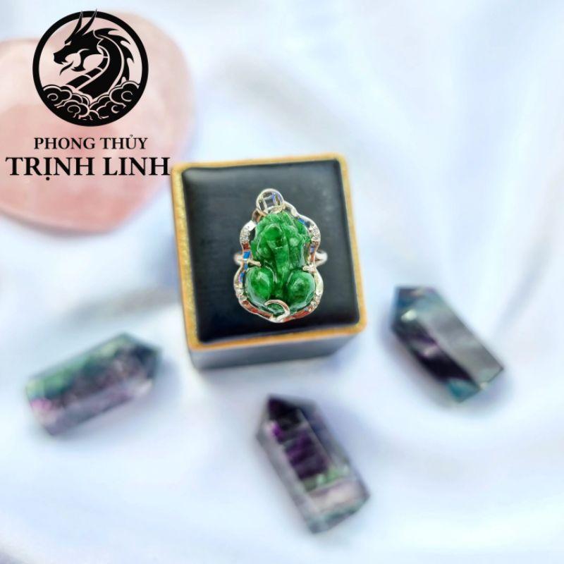 NHẪN BẠC TỲ HƯU XANH LÁ PHONG THỦY