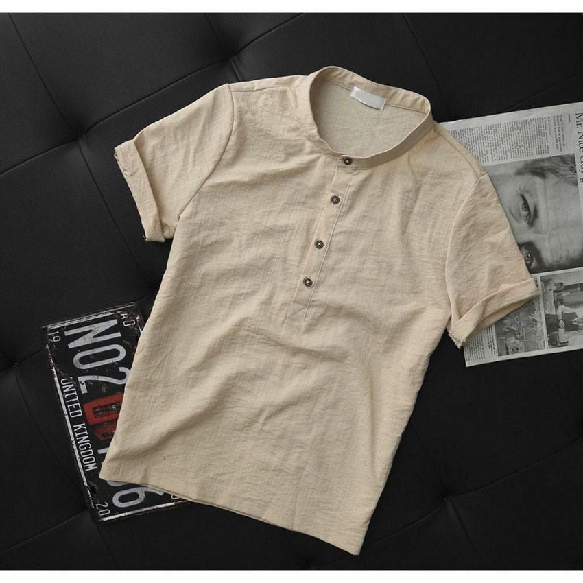 Áo phông đũi nam cộc tay chất đũi thái mát thoáng khí, áo phông nam cổ tàu 5 màu