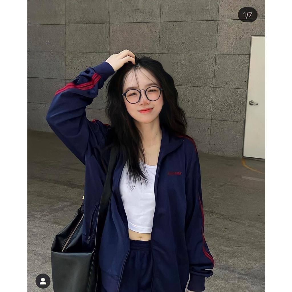 Áo Khoác Nỉ Nam Nữ Unisex Tay Phối Sọc Đỏ Màu Xanh Than