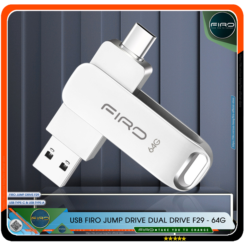 USB FIRO Jump Drive Dual Drive F29 Type-C / Type-A - USB 3.1 32GB / 64GB, Tốc Độ Đọc 130Mb/s, Tương Thích MAC / PC - Hàng Chính Hãng