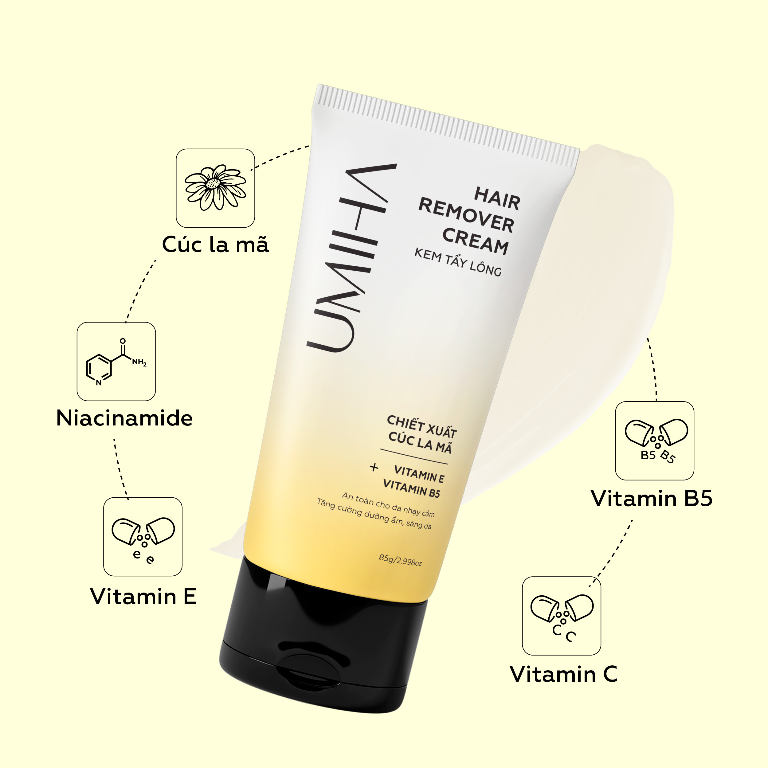 Combo triệt lông Nách vĩnh viễn tại nhà gồm Kem tẩy lông UMIHA 65ml và Mỡ trăn U Minh Hạ 10ml an toàn tiết kiệm tại nhà