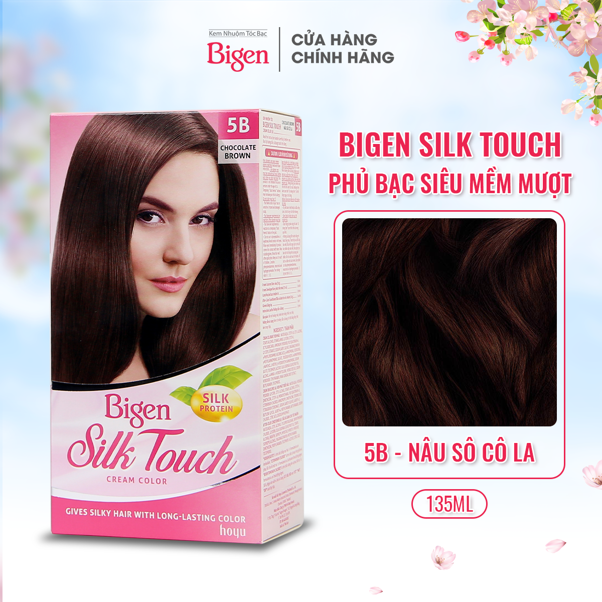 Thuốc Nhuộm Dưỡng Tóc Phủ Bạc Thảo Dược Bigen Silk Touch Thương Hiệu Nhật Bản Sắc Màu Trẻ Trung 80Ml Dạng Kem - Bst 5B - Nâu Socola