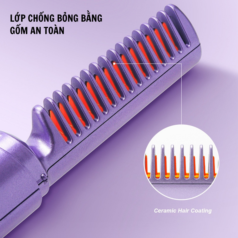 Lược điện chải thẳng tóc không dây Boorui 01 - Máy duỗi tóc ion âm cầm tay đa năng nhỏ gọn tiện dụng, chống bỏng an toàn - Hàng chính hãng