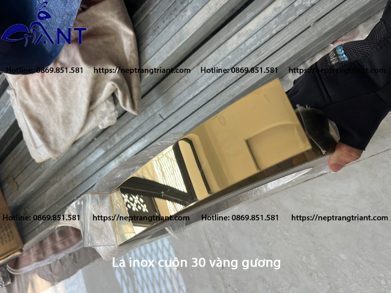 Nẹp lạp là inox 15mm màu vàng gương, nẹp la inox 1.5cm, nẹp trang trí, nẹp chạy trần nhà, giá 1m