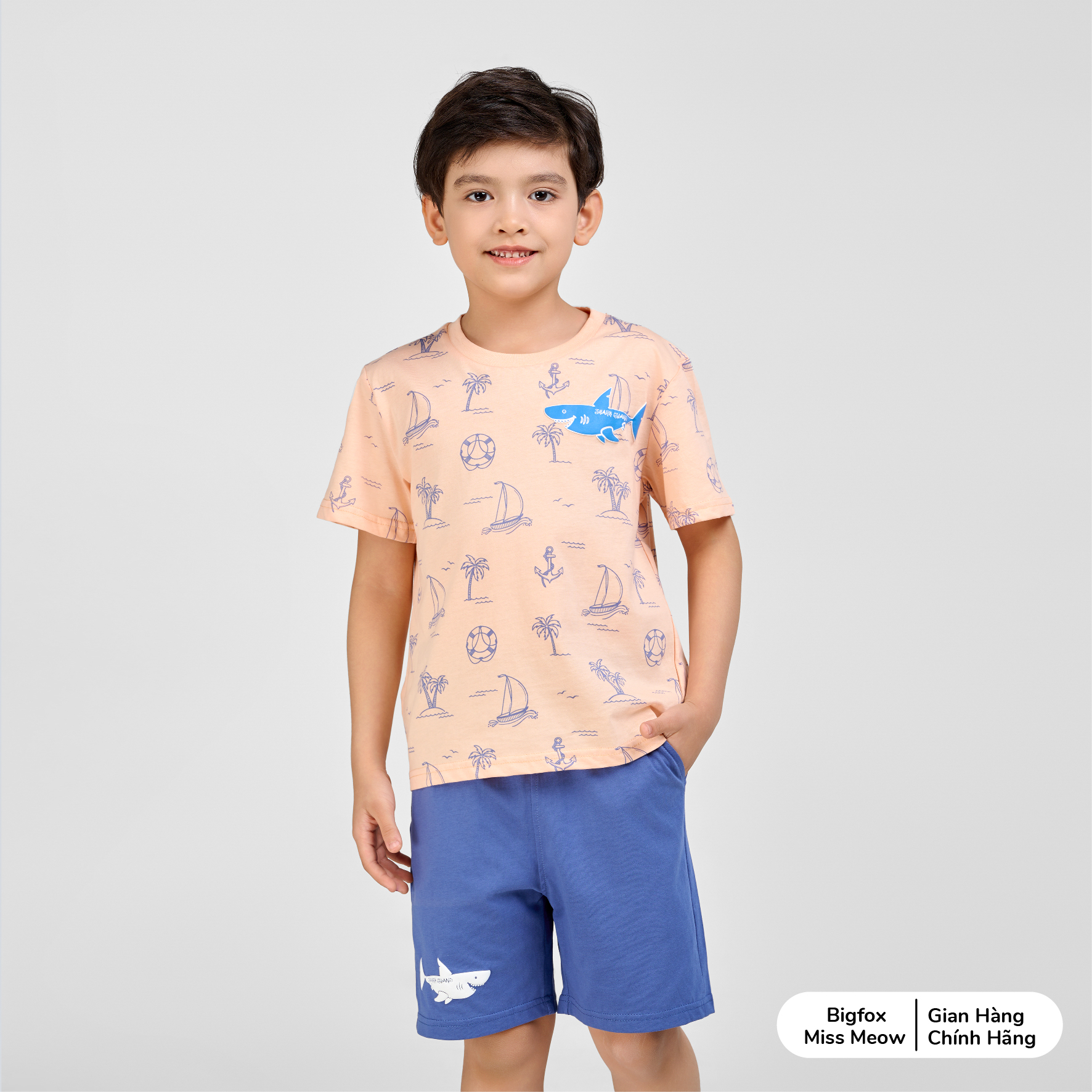 Set bộ hè cho bé trai Bigfox Miss Meow cộc tay chất cotton size đại 3,7,9,11 tuổi 30kg 40kg