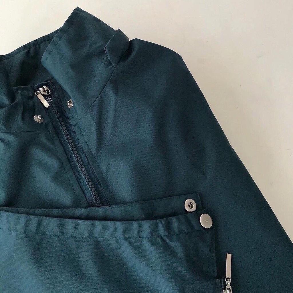 Áo khoác dù jacket màu xanh rêu form rộng unisex nam nữ - nón tháo rời - SHOP MAYLAN
