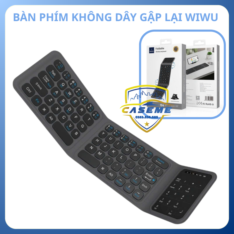 Bàn Phím Bluetooth Gập Gọn hiệu Wi WU FMK-05 – Kết Nối Nhanh V5.2, Kèm Túi Đựng &amp; Giá Đỡ, Pin 40 Giờ – Hàng Nhập Khẩu