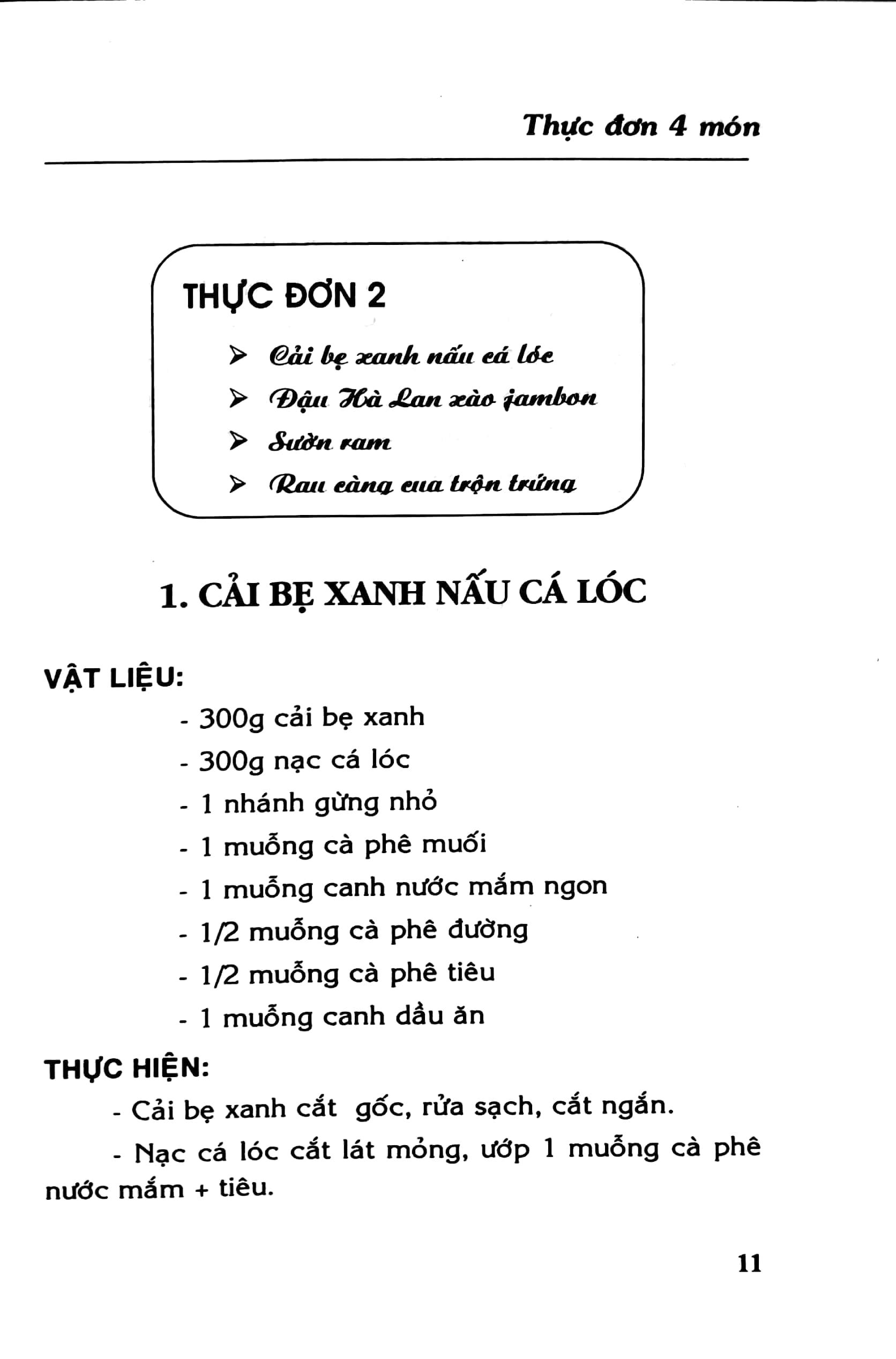 Sách Thực Đơn Bốn Món