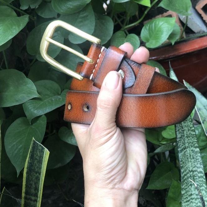 Thắt lưng nam da bò thật nguyên tấm khóa kim đồng đúc TM37 Dây nịt nam bản nhỏ 3.5cm bảo hành ba năm