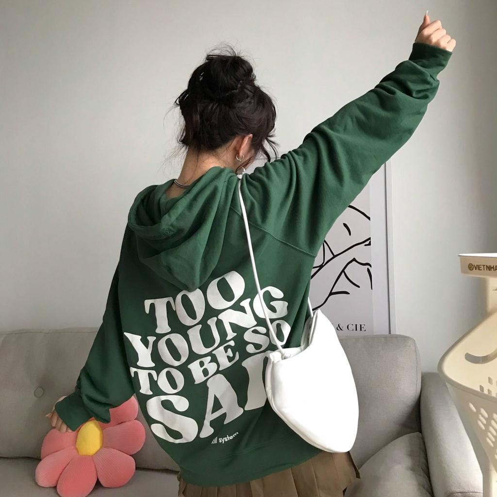 Áo khoác hoodie Kill System So Sad oversize có nón nam nữ, vải nỉ bông mỏng nhẹ, màu rêu phong cách unisex