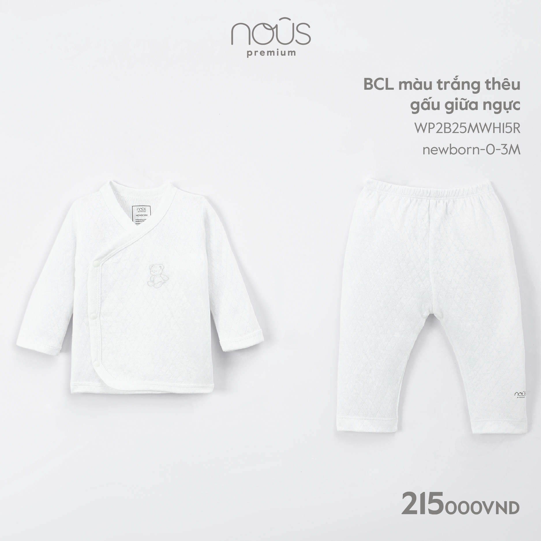 Bộ quần áo cài lệch Nous nhiều màu sắc cho bé trai, bé gái chất liệu Nu Premium cho bé sơ sinh đến 12-18 tháng tuổi