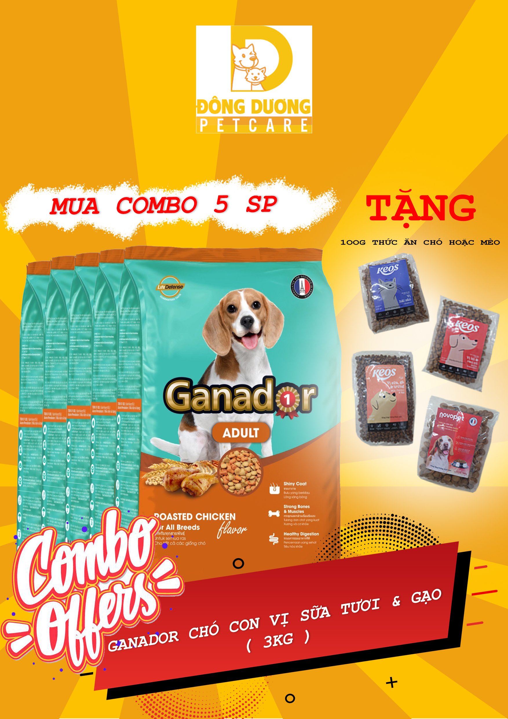 [Siêu Sale] COMBO 5 gói thức ăn cho chó trưởng thành Ganador vị gà nướng - Adult Roasted Chicken Flavor gói 400g