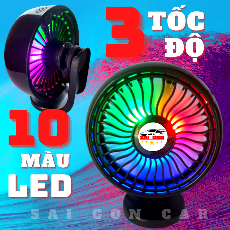 Quạt mini để bàn 3 cấp độ gió, phát 10 màu ánh sáng Led, dây nguồn cắm USB tiện lợi và nhỏ gọn