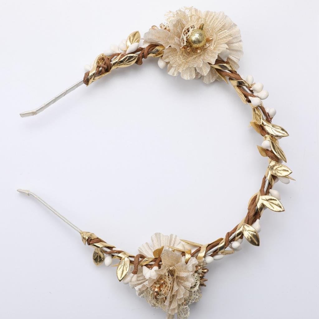 Women Beige Flower Girl Fairy Wedding Party Hair Headband Garland