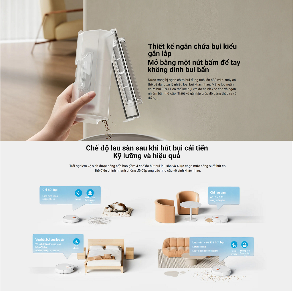Robot Hút Bụi Lau Nhà Xiaomi Mijia M30s 2025, Xòe Giẻ Giặt Nước Nóng 70 Độ, Chổi Cắt Hạn Chế Rối Lực Hút 7300 Pa - Hàng Nhập Khẩu