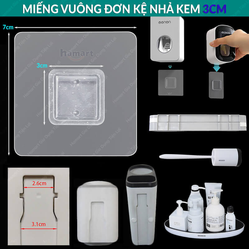 Miếng Dán Móc Vuông Thay Thế Bộ Nhả Kem Đánh Răng ECOCO Dự Phòng Treo Kệ Nhà Tắm Dính Tường Siêu Chắc