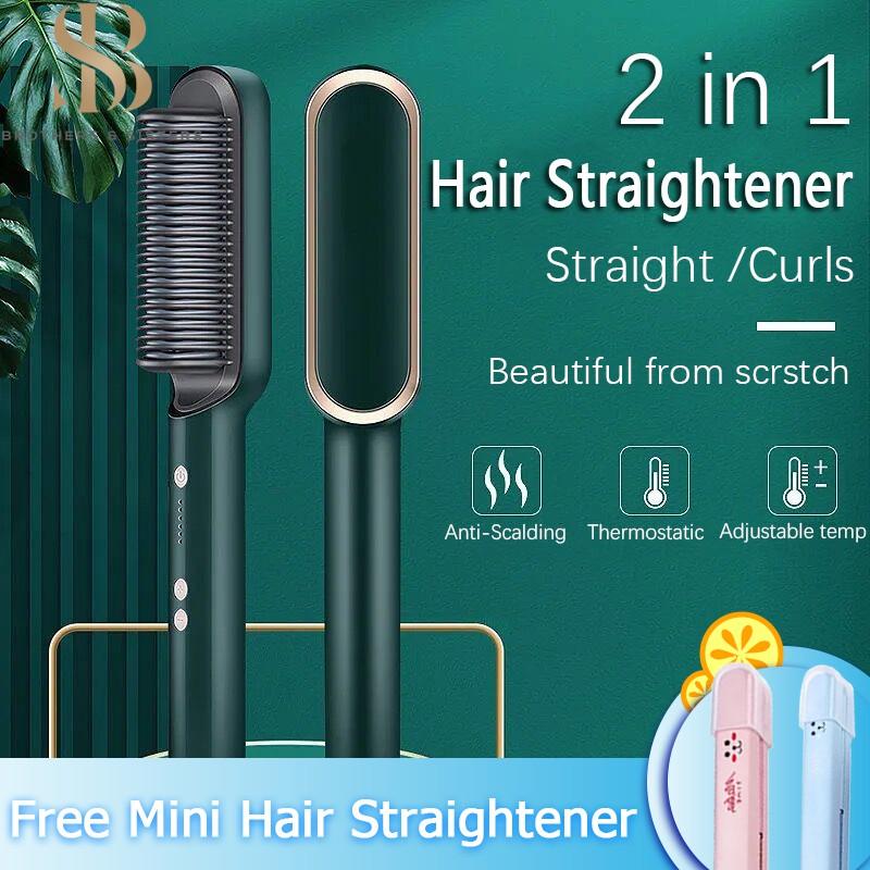【】Lược điện - Lược duỗi thẳng tóc 2 in 1 Công cụ tạo kiểu chải tóc, Máy ép duỗi tóc thẳng Máy Duỗi Tóc