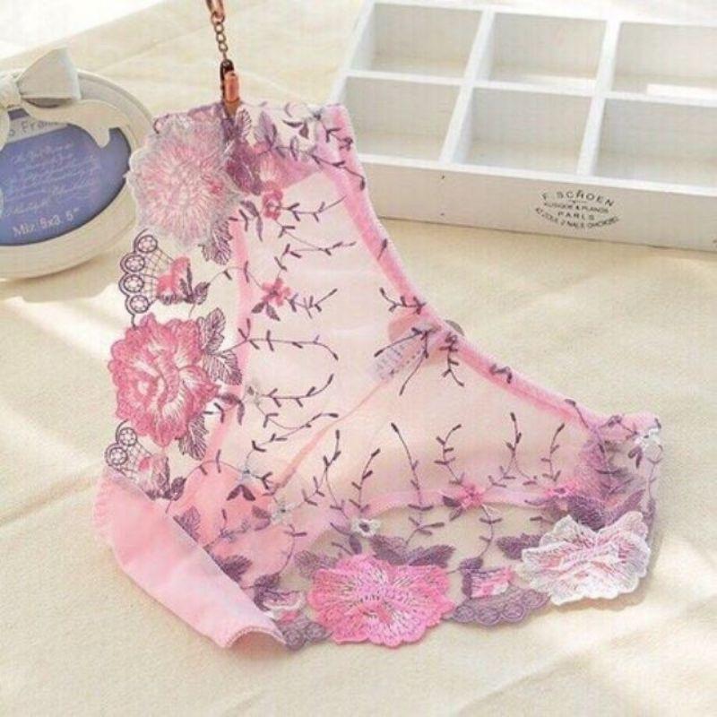10 quần lót ren thêu hoa đáy quần cotton kháng khuẩn cao cấp